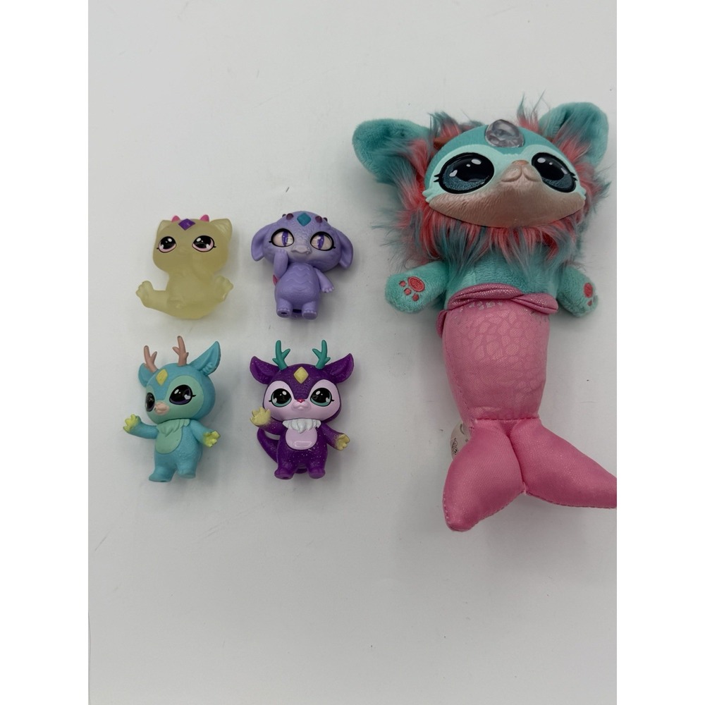 Magic Mixies Cat Mermaid Plush & 4 Mixlings Lot Turquoise Pink Magical Toys